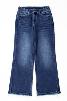 image-Beau Blue High Waist Flared Jeans - Raw Hem, Mineral Wash, 60" Modern