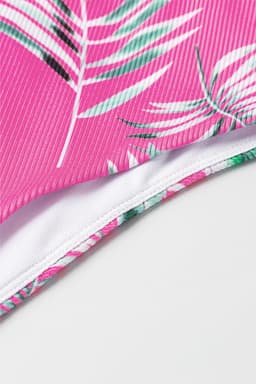 image-Rose Tropical Print Textured Bikini Bottoms