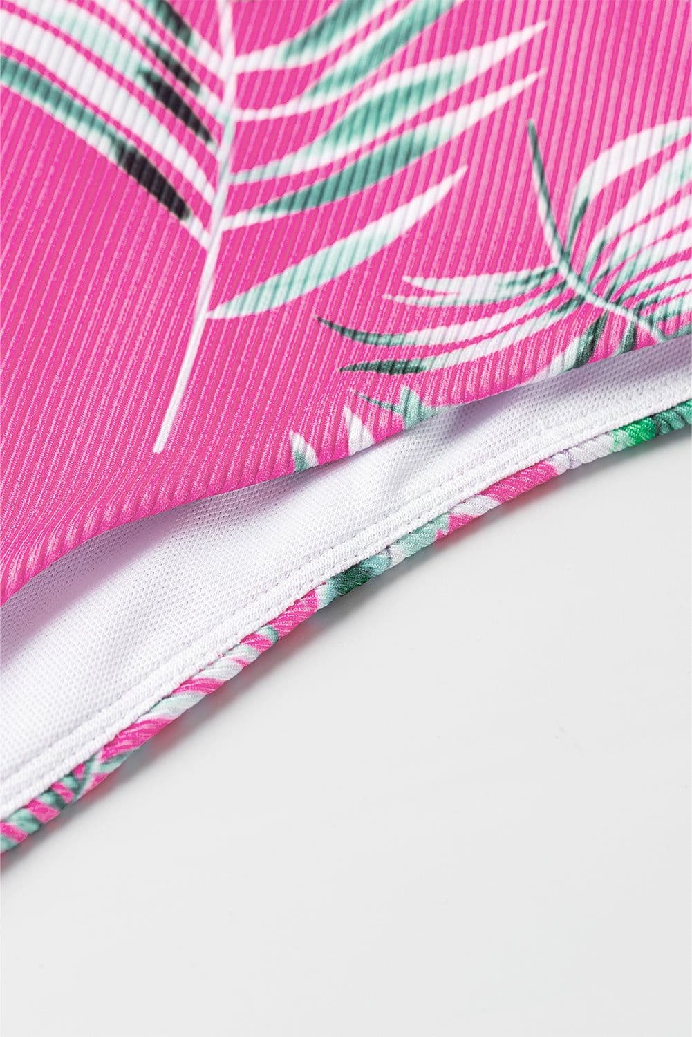 image-Rose Tropical Print Textured Bikini Bottoms