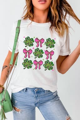 image-White St Patrick Shamrock Bowknot Crewneck Tee