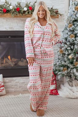 image-White Christmas Pajama Set - Shirt & Pants 2pc