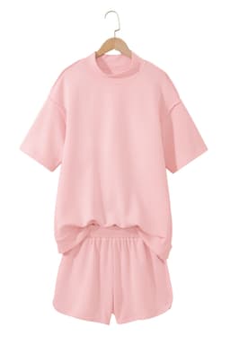 image-Yellow Cream Mock Neck Tee & Shorts 2pc Set