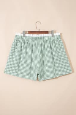 image-Red Contrast Trim Plaid Print Plus Size Shorts