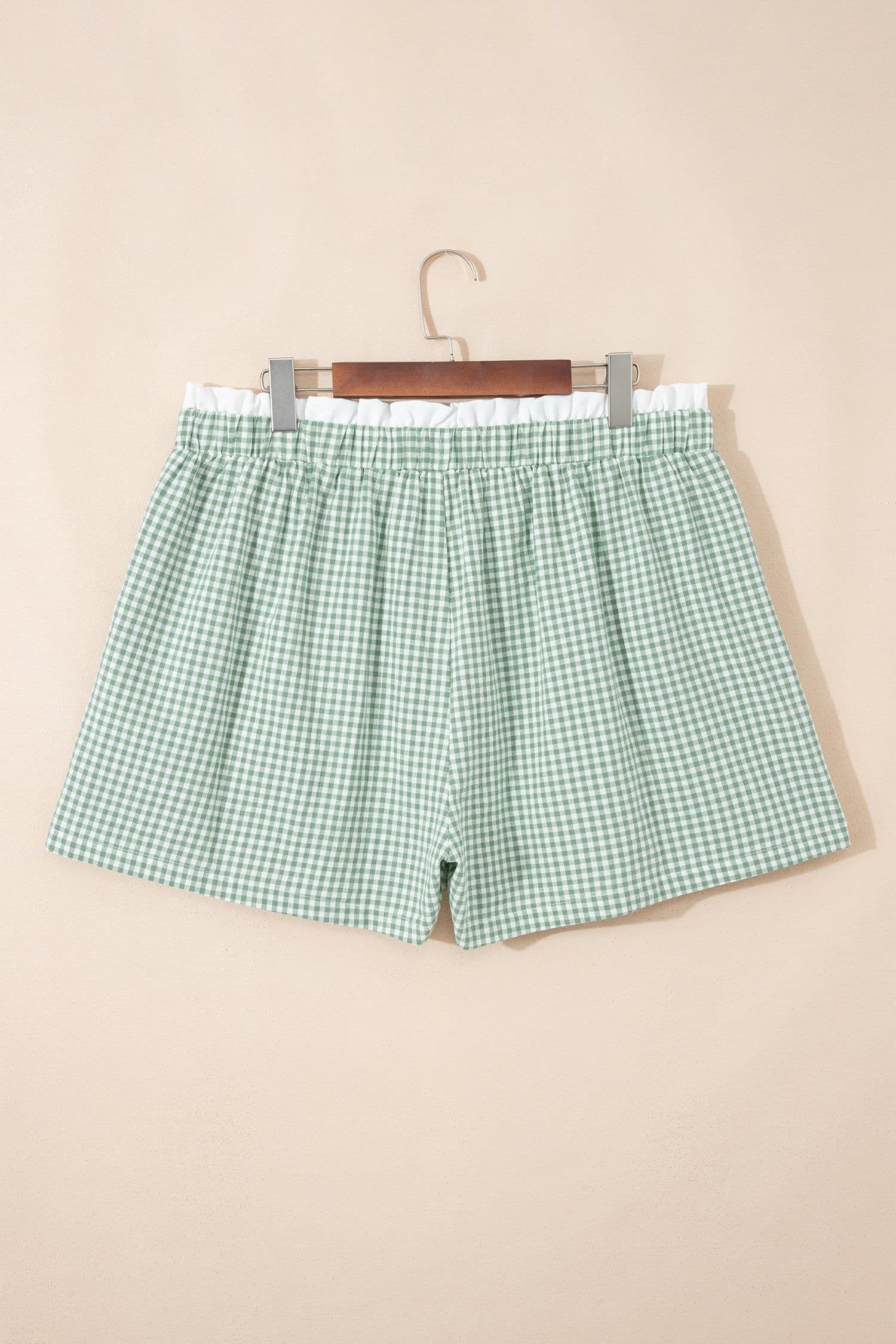 image-Red Contrast Trim Plaid Print Plus Size Shorts