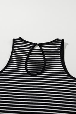 image-White Striped Print Ribbed Knit Sleeveless Top