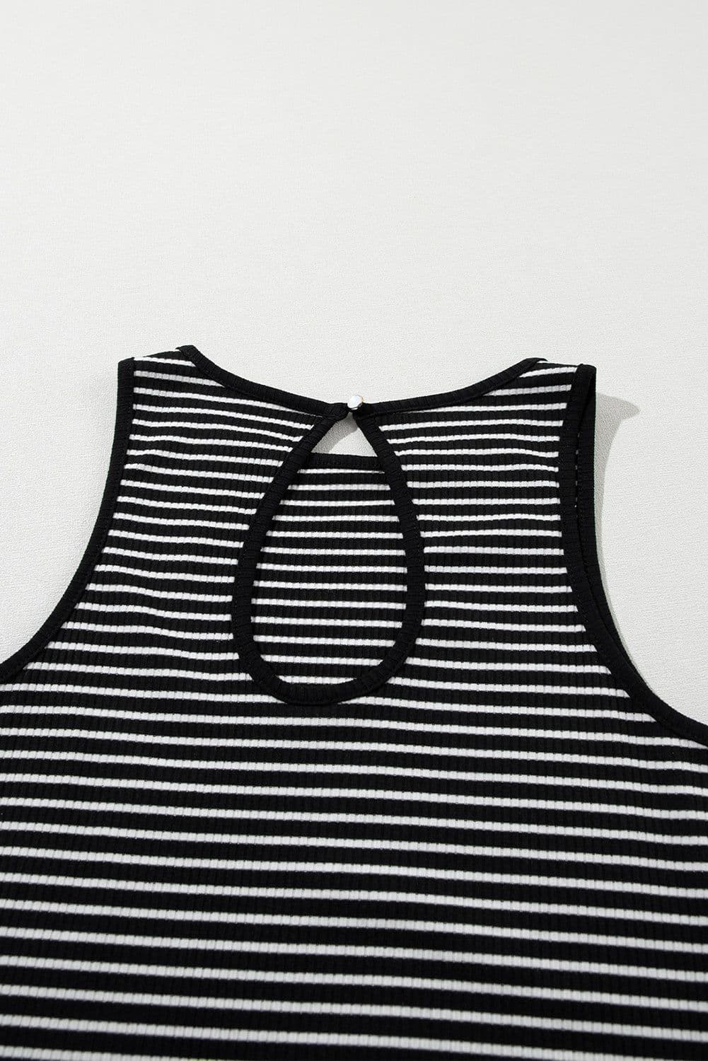 image-White Striped Print Ribbed Knit Sleeveless Top