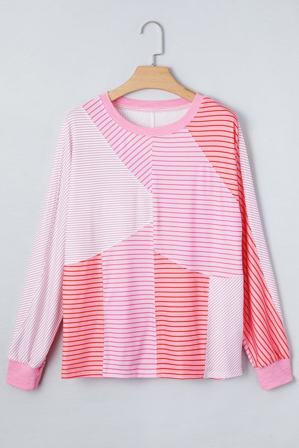 image-Sachet Pink Striped Colorblock Casual Top