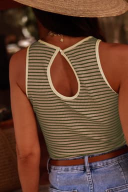 image-White Striped Print Ribbed Knit Sleeveless Top