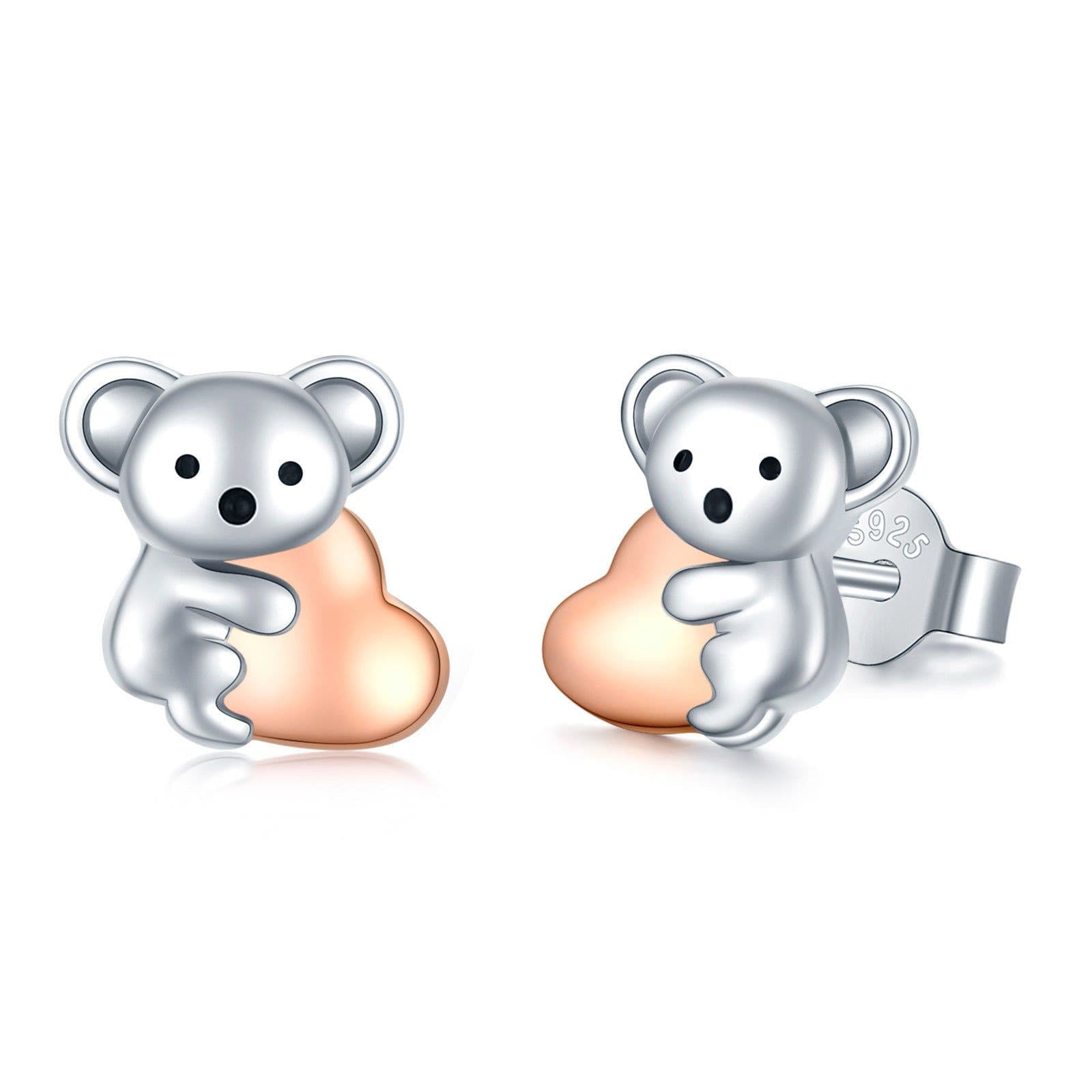 image-925 Sterling Silver Koala Bear Cute Animal Hypoallergenic Heart Crystal Earrings Jewellery