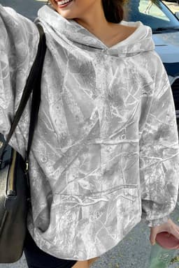 image-Beige Camouflage Woodland Print Oversized Sporty Hoodie