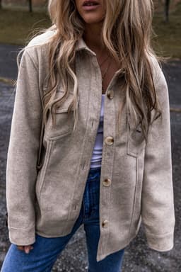 image-Light Grey Shacket - Turn Down Collar Flap Pockets