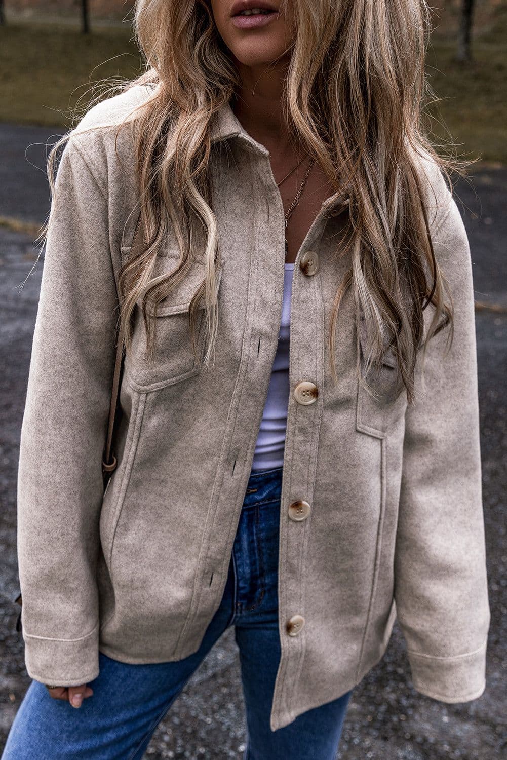 image-Light Grey Shacket - Turn Down Collar Flap Pockets