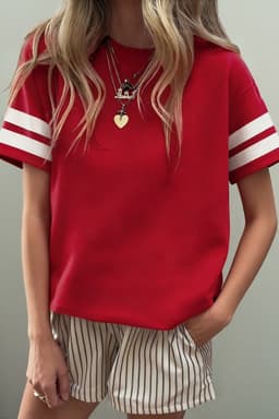 image-Black Varsity Striped Short Sleeve Crew Neck T-Shirt