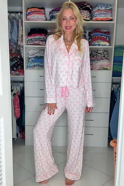 image-Sky Blue Bow Print Pajama Set Long Sleeve
