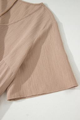 image-Dark Khaki Plus Size Textured Ruffled Short Sleeve Dress