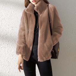 image-Double Faced Fleece Warm High Neck Sweater Women Cardigan