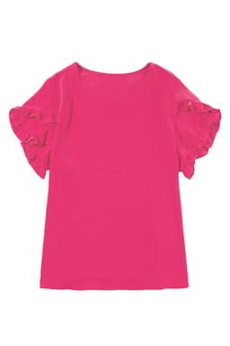 image-Bright Pink Ruffled Short Sleeve Plus Size Top