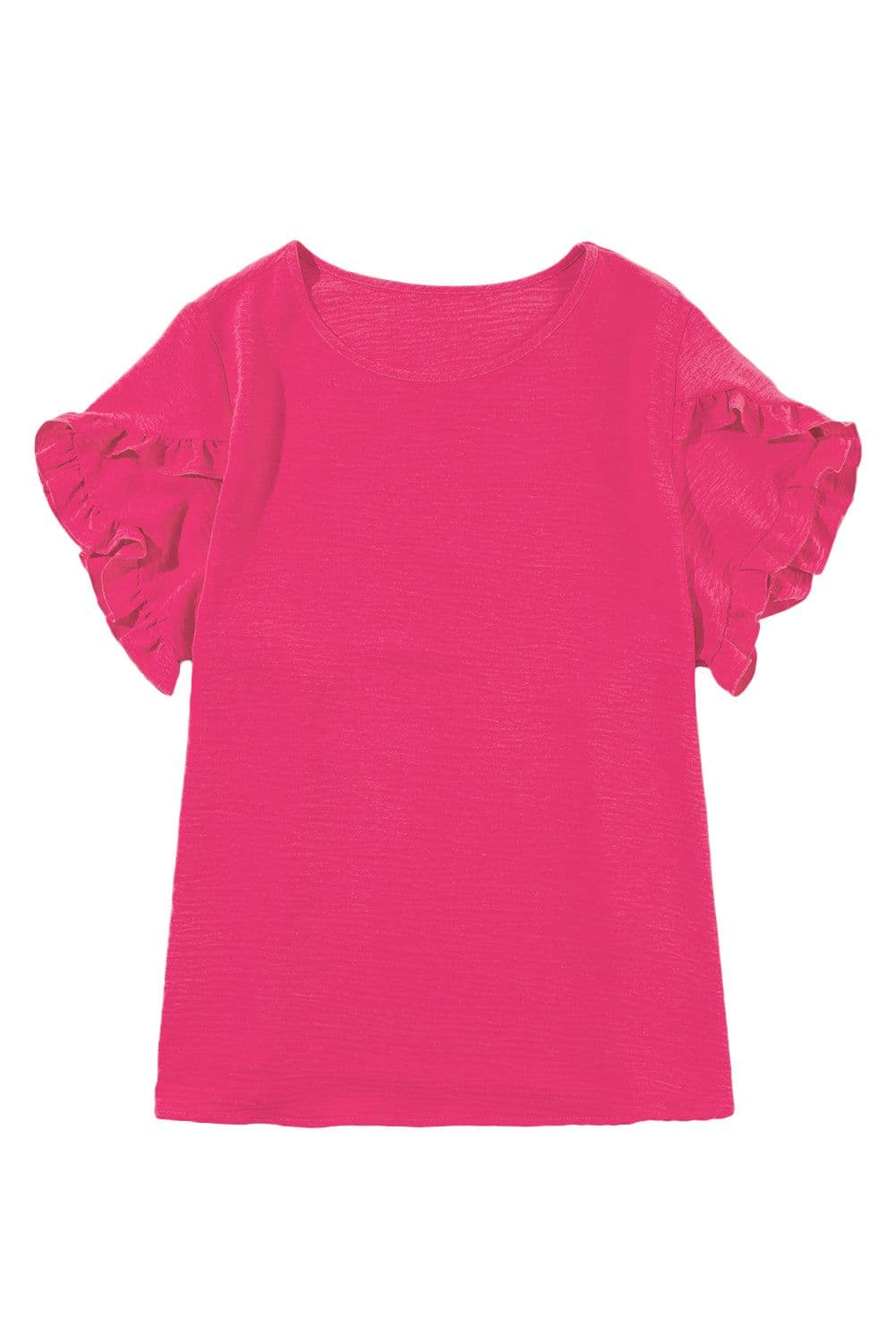 image-Bright Pink Ruffled Short Sleeve Plus Size Top
