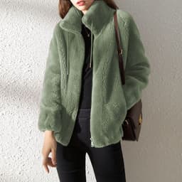 image-Double Faced Fleece Warm High Neck Sweater Women Cardigan