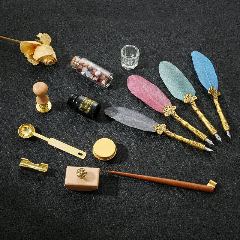 image-Creative Dipped Feather Pen Retro Lacquer Stamp Pen Set