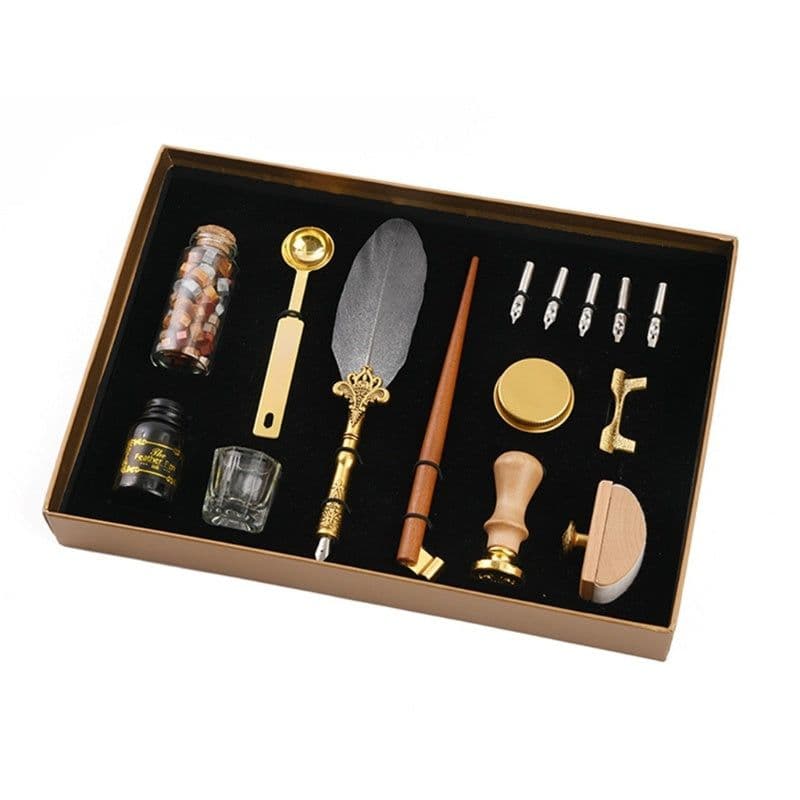 image-Creative Dipped Feather Pen Retro Lacquer Stamp Pen Set