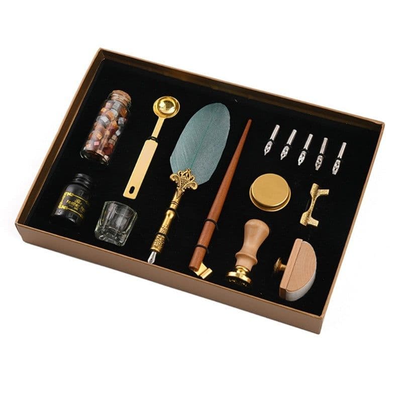 image-Creative Dipped Feather Pen Retro Lacquer Stamp Pen Set