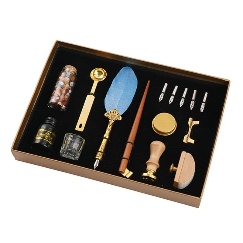 image-Creative Dipped Feather Pen Retro Lacquer Stamp Pen Set