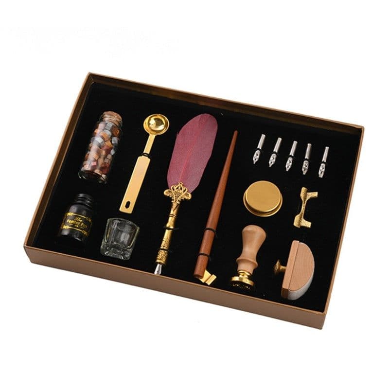 image-Creative Dipped Feather Pen Retro Lacquer Stamp Pen Set
