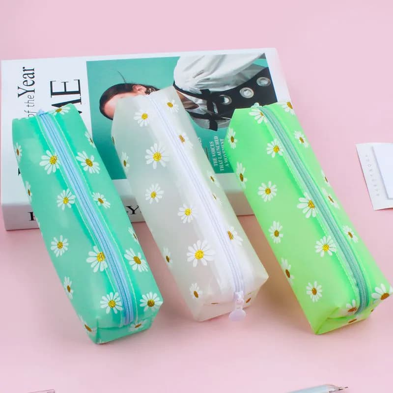 image-Transparent Tpv Girl Cosmetics Daisy Storage Bag Student Pencil Case