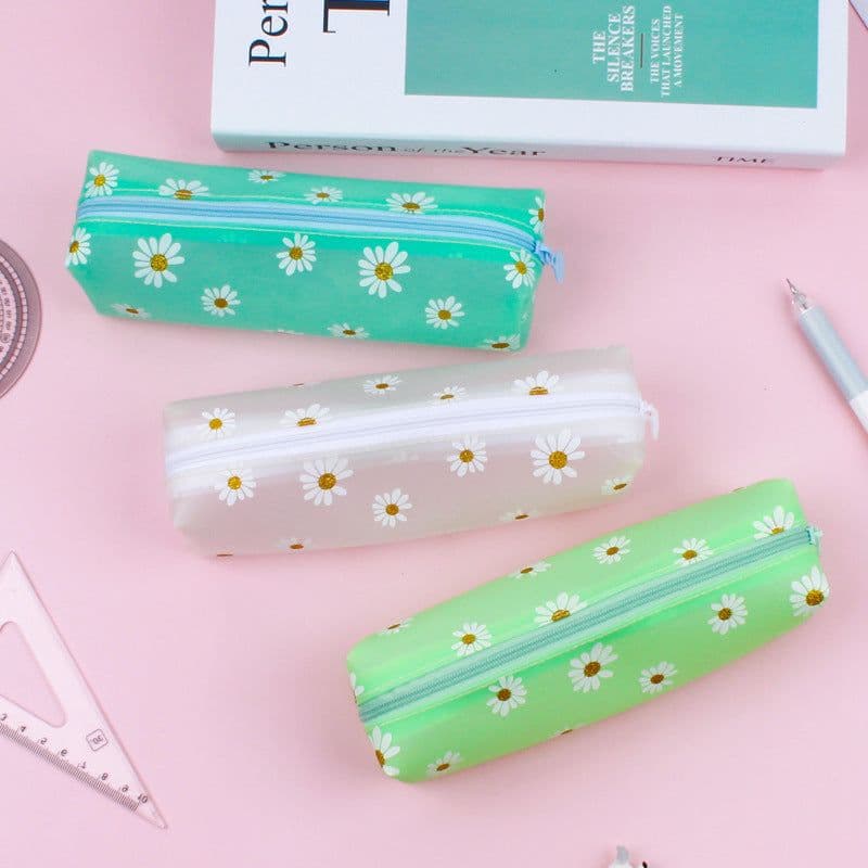 image-Transparent Tpv Girl Cosmetics Daisy Storage Bag Student Pencil Case