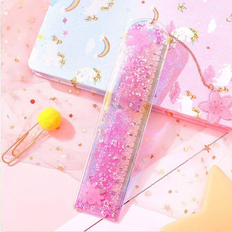 image-Quicksand Into The Oil Bookmark Ruler Cute Laser Girl Heart Ruler Creative Multifunctional Student Stationery Ruler