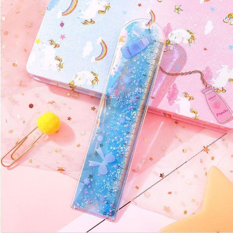 image-Quicksand Into The Oil Bookmark Ruler Cute Laser Girl Heart Ruler Creative Multifunctional Student Stationery Ruler