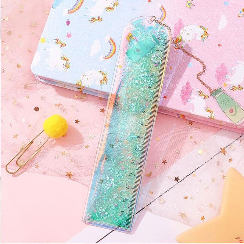 image-Quicksand Into The Oil Bookmark Ruler Cute Laser Girl Heart Ruler Creative Multifunctional Student Stationery Ruler