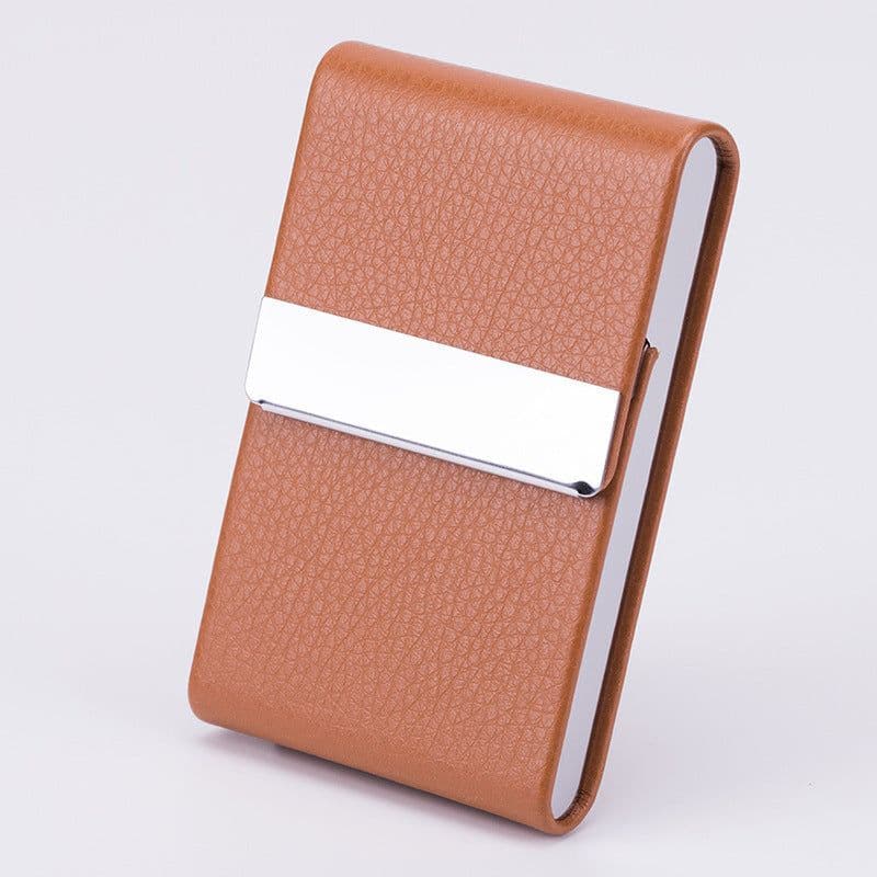 image-Business Fashion Male Stainless Steel Thick Cigarette Case Anti-pressure Sticker PU Office Gift Box