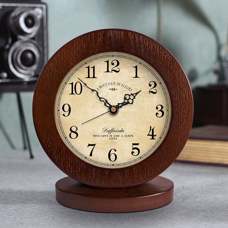 image-Living Room American Simple Wooden Clock Table Clock Mute Modern Bedroom Table Clock