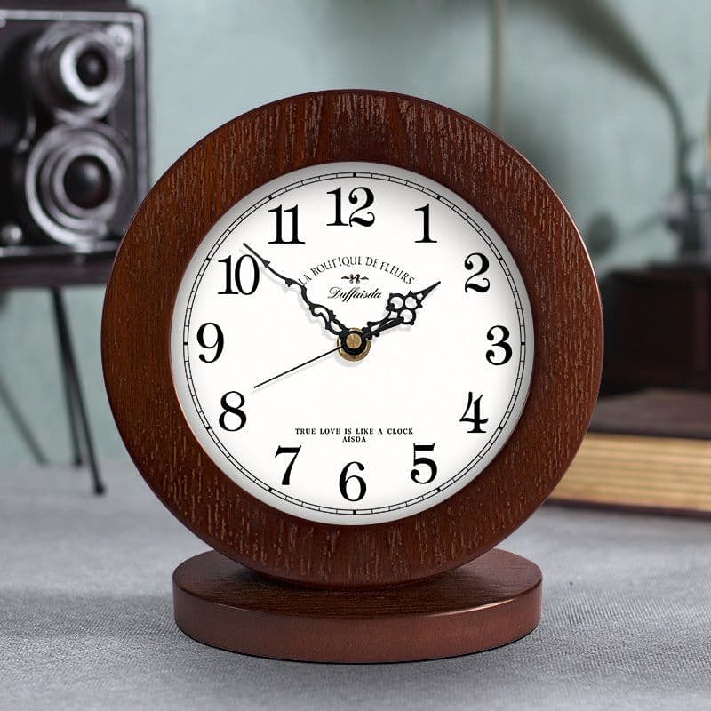 image-Living Room American Simple Wooden Clock Table Clock Mute Modern Bedroom Table Clock