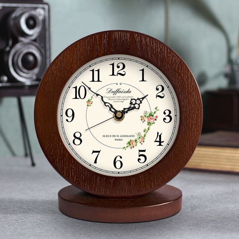 image-Living Room American Simple Wooden Clock Table Clock Mute Modern Bedroom Table Clock