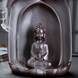 image-Guanyin Sitting Lotus Back Flow Incense Burner Ceramics For Buddha At Home