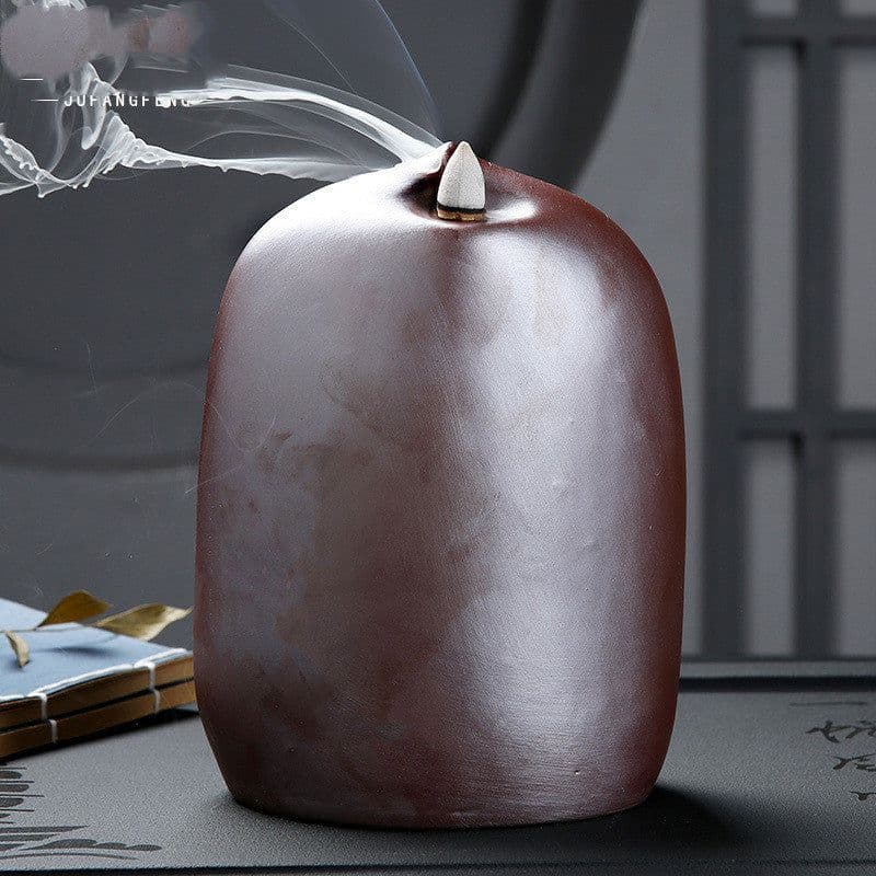 image-Guanyin Sitting Lotus Back Flow Incense Burner Ceramics For Buddha At Home