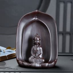 image-Guanyin Sitting Lotus Back Flow Incense Burner Ceramics For Buddha At Home