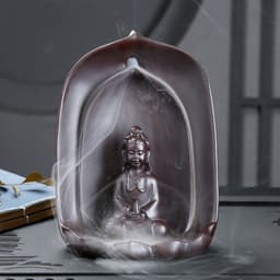 image-Guanyin Sitting Lotus Back Flow Incense Burner Ceramics For Buddha At Home