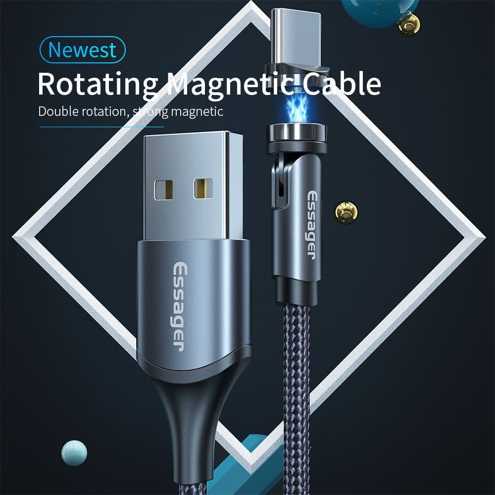 image-Essager Rotate Magnetic Cable 360 Degree USB Type C Charging Cable Fast Charging Magnet Charger 540 Rotate Micro Magnetic Cable