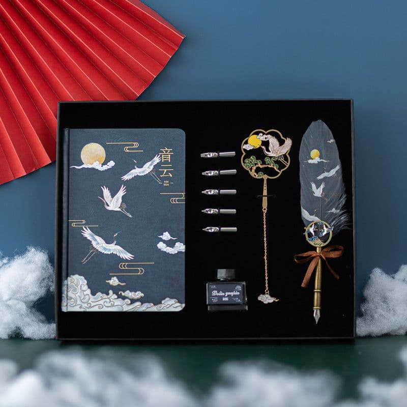 image-Chinese Style Feather Pen Set Jianhegui Notebook Set Guochao Gift Set