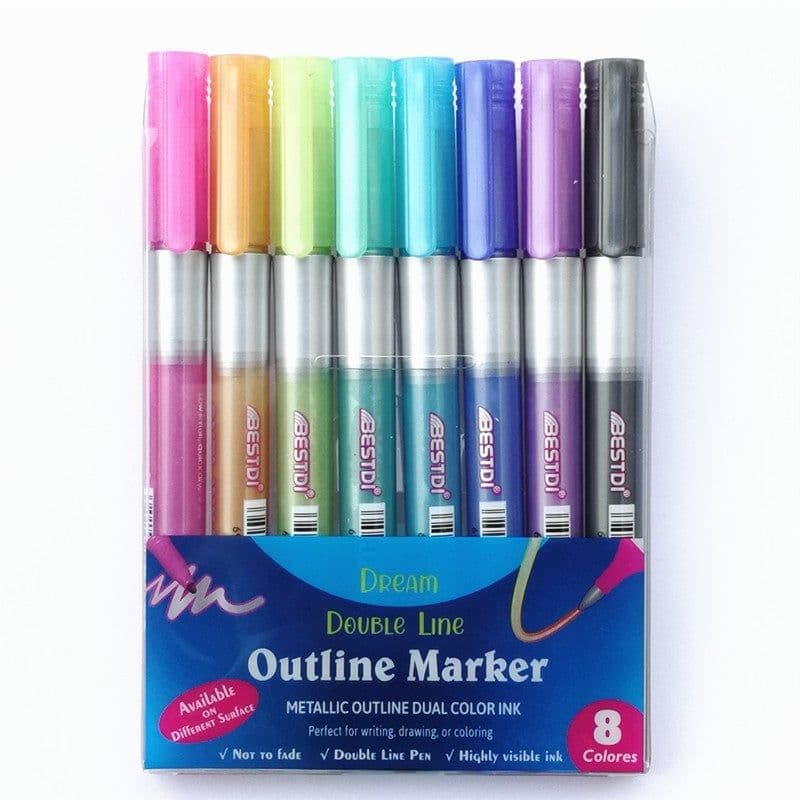 image-Contour Pen 12 Color Double Line Pen Flashing Highlighter Marker Pen