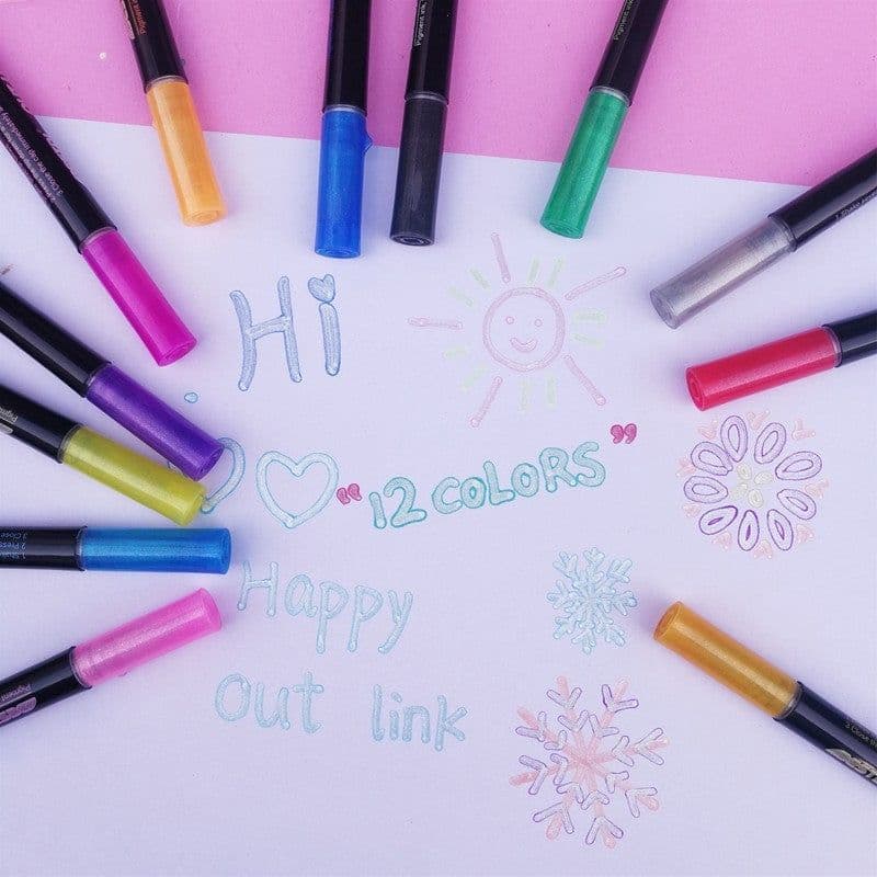 image-Contour Pen 12 Color Double Line Pen Flashing Highlighter Marker Pen