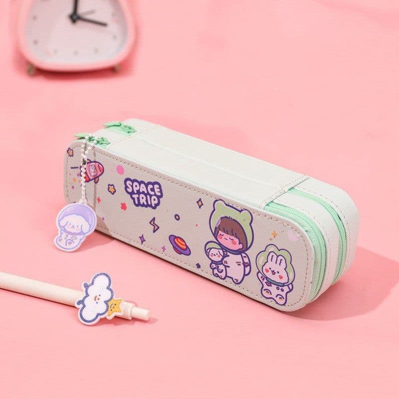 image-ins cartoon pencil case cute astronaut double-layer pencil case