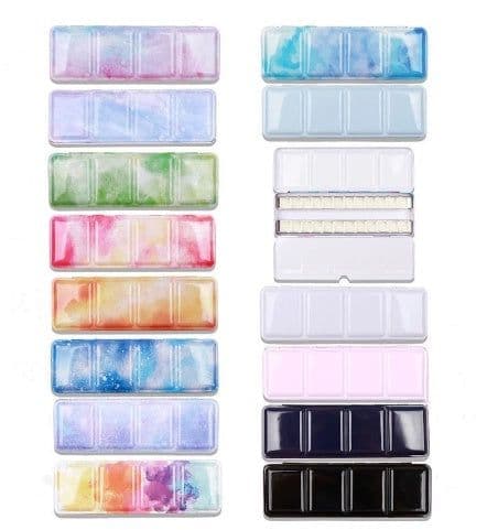 image-Color Empty Palette Case Tins Box Paint Storage Iron Box with 24 Half Pans For Watercolor Paints Painting Art Supplies
