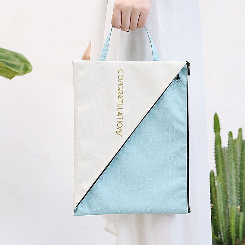 image-Student Double-layer Creative Test Paper Storage Bag Zipper Handbag Canvas Waterproof Information Bag