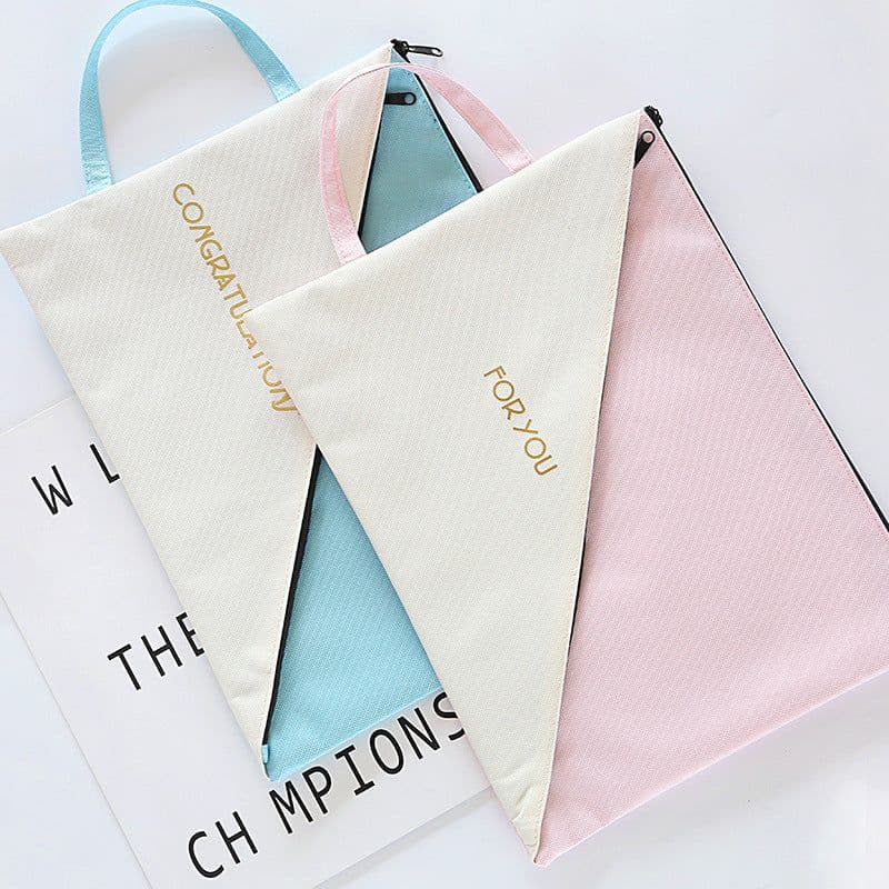 image-Student Double-layer Creative Test Paper Storage Bag Zipper Handbag Canvas Waterproof Information Bag