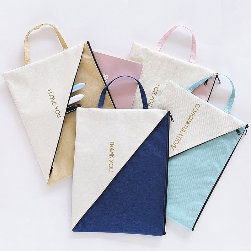 image-Student Double-layer Creative Test Paper Storage Bag Zipper Handbag Canvas Waterproof Information Bag